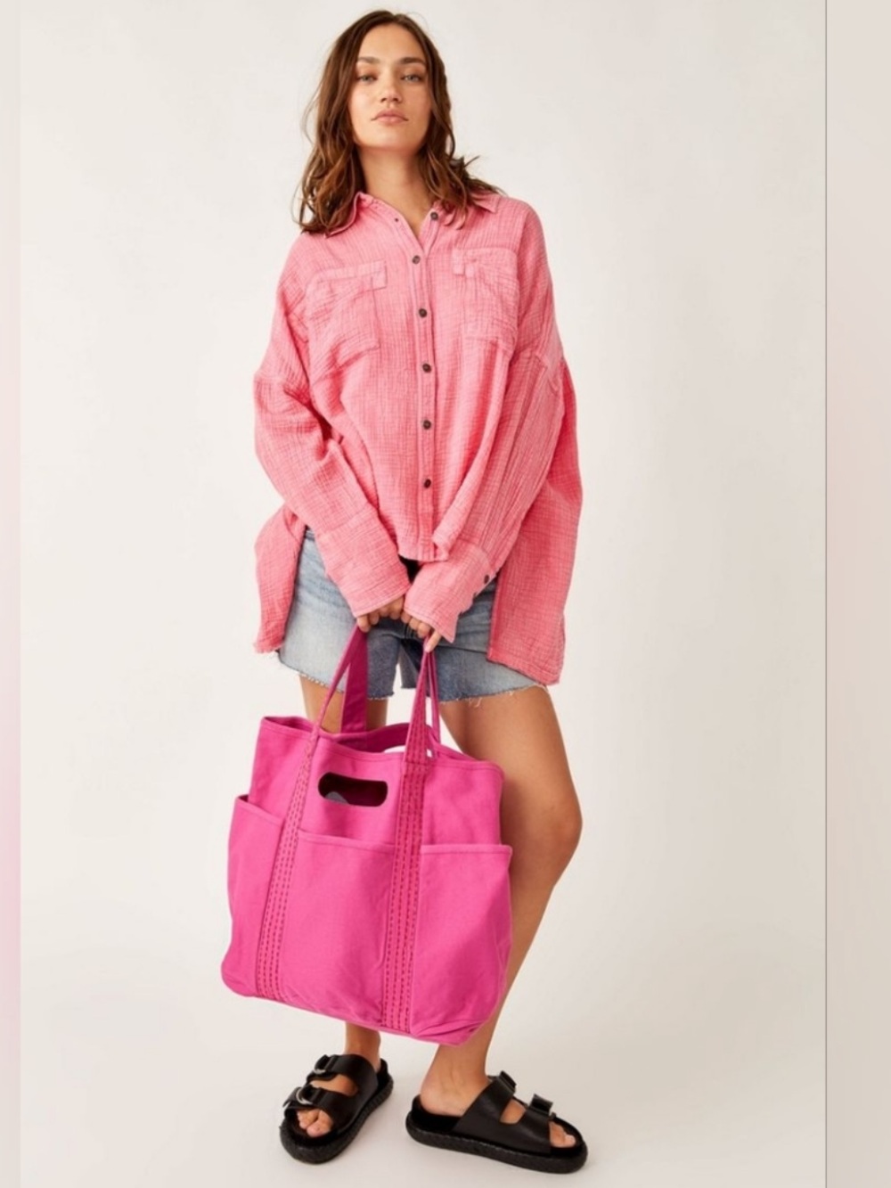 Free People Bag Caravan Canvas Tote Spacious Everyday Carry Pink Large